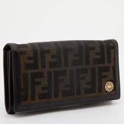 Pre Owned Fendi Tobacco Zucca Canvas and Leather Flap Continental Wallet
