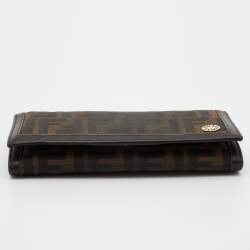 Pre Owned Fendi Tobacco Zucca Canvas and Leather Flap Continental Wallet