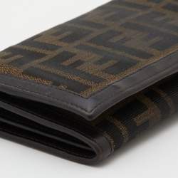 Pre Owned Fendi Tobacco Zucca Canvas and Leather Flap Continental Wallet