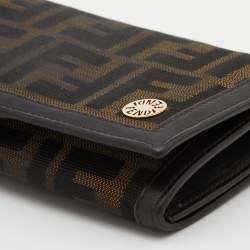Pre Owned Fendi Tobacco Zucca Canvas and Leather Flap Continental Wallet