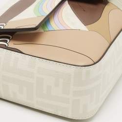 Fendi White FF Glazed Coated Canvas and Leather Inlay Baguette Shoulder Bag