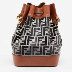Fendi Brown/Black Leather and PVC FF Logo Print Mon Tresor Bucket Bag