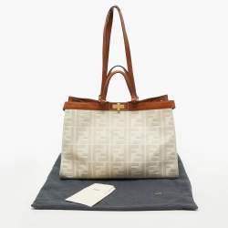 Pre Owned Fendi Brown/Off White FF Embroidery Canvas Medium X Shopper Tote
