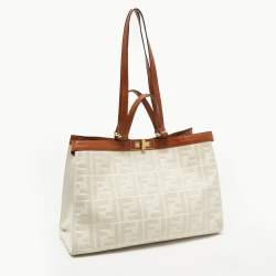 Pre Owned Fendi Brown/Off White FF Embroidery Canvas Medium X Shopper Tote