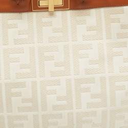 Pre Owned Fendi Brown/Off White FF Embroidery Canvas Medium X Shopper Tote