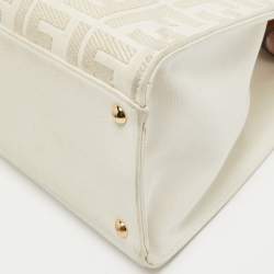 Pre Owned Fendi Brown/Off White FF Embroidery Canvas Medium X Shopper Tote