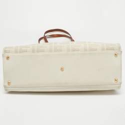 Pre Owned Fendi Brown/Off White FF Embroidery Canvas Medium X Shopper Tote