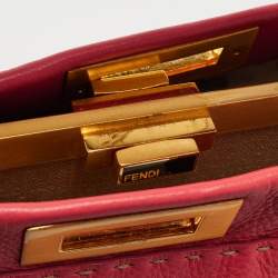 Pre Owned Fendi Coral Selleria Leather Large Peekaboo Top Handle Bag
