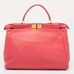 Pre Owned Fendi Coral Selleria Leather Large Peekaboo Top Handle Bag