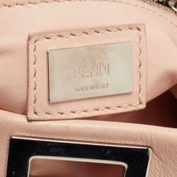 Pre Owned Fendi Light Pink Leather Mini Peekaboo Studded Top Handle Bag