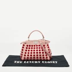 Pre Owned Fendi Light Pink Leather Mini Peekaboo Studded Top Handle Bag