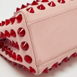 Pre Owned Fendi Light Pink Leather Mini Peekaboo Studded Top Handle Bag