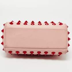 Pre Owned Fendi Light Pink Leather Mini Peekaboo Studded Top Handle Bag