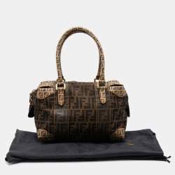 Pre Owned Fendi Brown Zucca Canvas and Coated Canvas Boston Bag