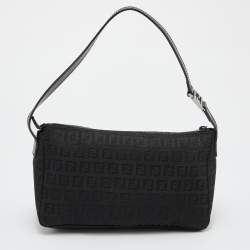 Pre Owned Fendi Black Zucchino Canvas and Leather Small Hobo