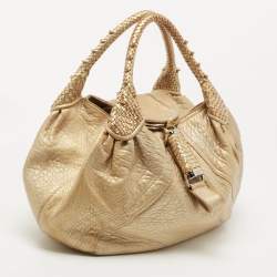 Pre Owned Fendi Metallic Gold Textured Leather Spy Hobo