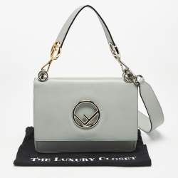 Pre Owned Fendi Grey Leather Kan I F Logo Shoulder Bag