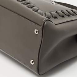 Pre Owned Fendi Dark Grey Leather Dotcom Top Handle Bag