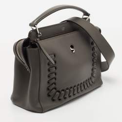 Pre Owned Fendi Dark Grey Leather Dotcom Top Handle Bag
