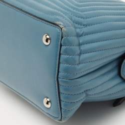 Pre Owned Fendi Light Blue Leather Small Dotcom Click Top Handle Bag
