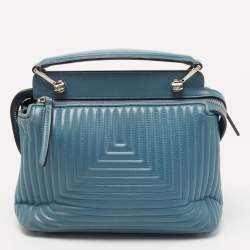 Pre Owned Fendi Light Blue Leather Small Dotcom Click Top Handle Bag