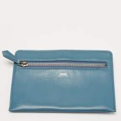 Pre Owned Fendi Light Blue Leather Small Dotcom Click Top Handle Bag