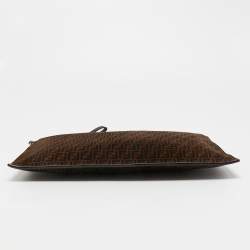 Pre Owned Fendi Tobacco Zucchino Suede and Leather Zip Wristlet Pouch