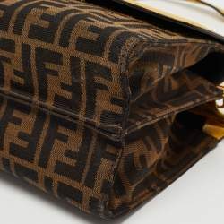 Pre Owned Fendi Brown/Yellow Zucca Canvas and Leather Mini Demi Jour Top Handle Bag