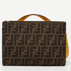 Pre Owned Fendi Brown/Yellow Zucca Canvas and Leather Mini Demi Jour Top Handle Bag