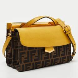 Pre Owned Fendi Brown/Yellow Zucca Canvas and Leather Mini Demi Jour Top Handle Bag