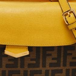 Pre Owned Fendi Brown/Yellow Zucca Canvas and Leather Mini Demi Jour Top Handle Bag