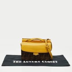 Pre Owned Fendi Brown/Yellow Zucca Canvas and Leather Mini Demi Jour Top Handle Bag