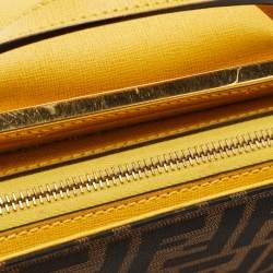 Pre Owned Fendi Brown/Yellow Zucca Canvas and Leather Mini Demi Jour Top Handle Bag