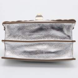 Pre Owned Fendi Metallic Silver Leather Studded Mini Kan I Chain Shoulder Bag