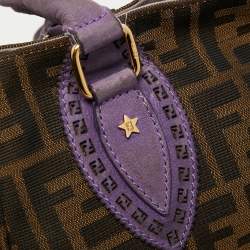 Pre Owned Fendi Tobacco/Purple Zucca Canvas and Suede Medium Chef De Jour Bag