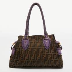 Pre Owned Fendi Tobacco/Purple Zucca Canvas and Suede Medium Chef De Jour Bag