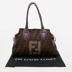 Pre Owned Fendi Tobacco/Purple Zucca Canvas and Suede Medium Chef De Jour Bag