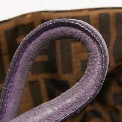 Pre Owned Fendi Tobacco/Purple Zucca Canvas and Suede Medium Chef De Jour Bag