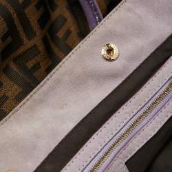 Pre Owned Fendi Tobacco/Purple Zucca Canvas and Suede Medium Chef De Jour Bag