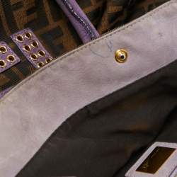Pre Owned Fendi Tobacco/Purple Zucca Canvas and Suede Medium Chef De Jour Bag