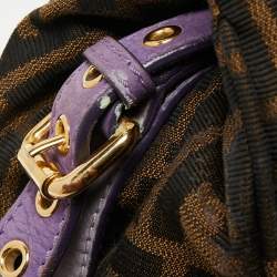 Pre Owned Fendi Tobacco/Purple Zucca Canvas and Suede Medium Chef De Jour Bag