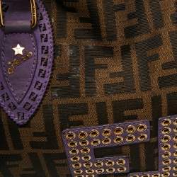 Pre Owned Fendi Tobacco/Purple Zucca Canvas and Suede Medium Chef De Jour Bag