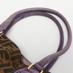 Pre Owned Fendi Tobacco/Purple Zucca Canvas and Suede Medium Chef De Jour Bag