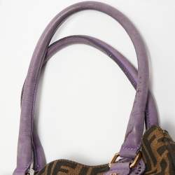 Pre Owned Fendi Tobacco/Purple Zucca Canvas and Suede Medium Chef De Jour Bag