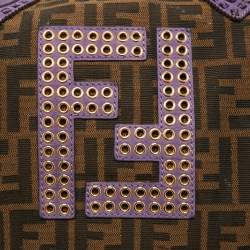 Pre Owned Fendi Tobacco/Purple Zucca Canvas and Suede Medium Chef De Jour Bag