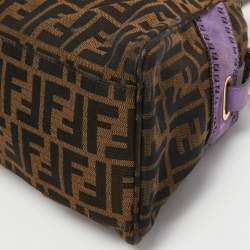 Pre Owned Fendi Tobacco/Purple Zucca Canvas and Suede Medium Chef De Jour Bag