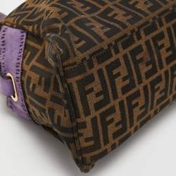 Pre Owned Fendi Tobacco/Purple Zucca Canvas and Suede Medium Chef De Jour Bag