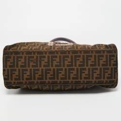 Pre Owned Fendi Tobacco/Purple Zucca Canvas and Suede Medium Chef De Jour Bag