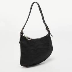 Pre Owned Fendi Black Canvas and Leather Oyster Hobo