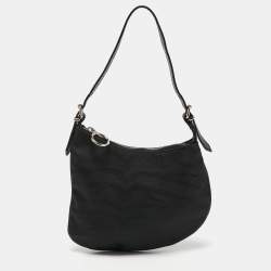 Pre Owned Fendi Black Canvas and Leather Oyster Hobo